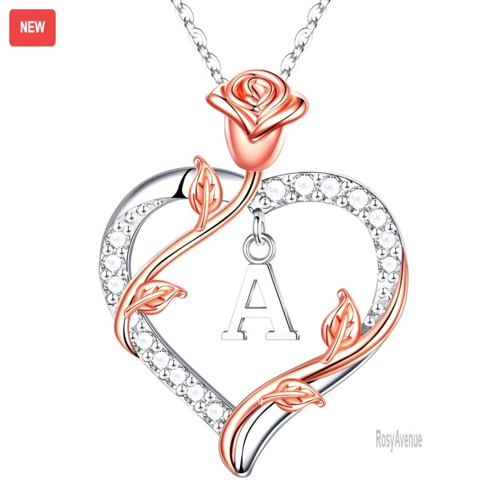 925 Sterling Silver Heart Initial Necklace, 18+2 Inch Chain, Gift For Women